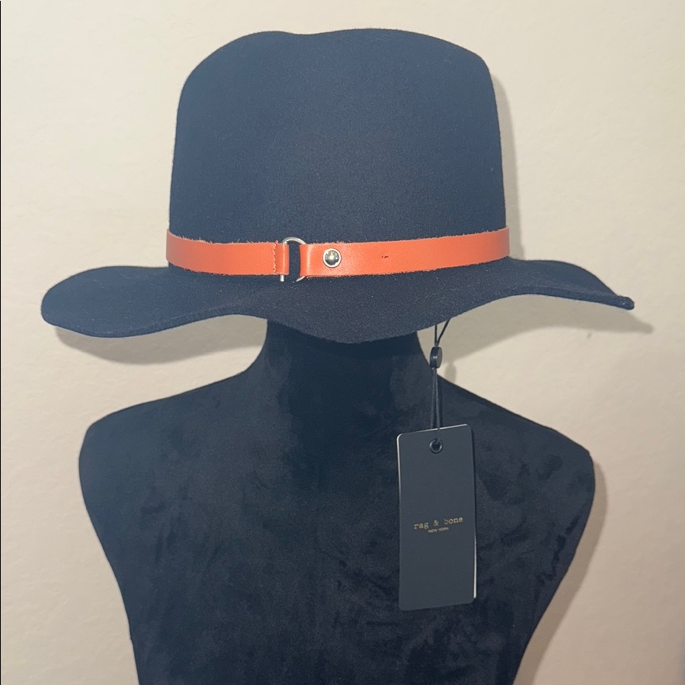 rag & bone Black Hat with Orange Band